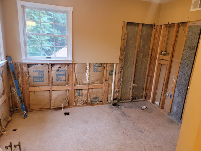 Bathroom opened to the studs during renovation